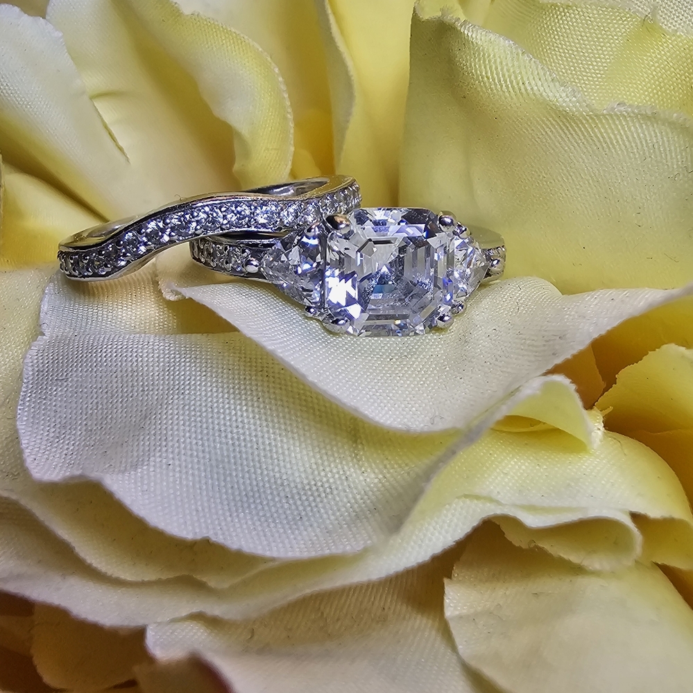 Ascher Cut Diamonique Bridal Ring Set